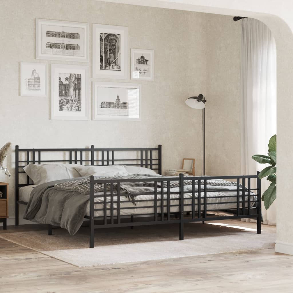 Sängram med huvudgavel och fotgavel svart metall 183x213 cm
