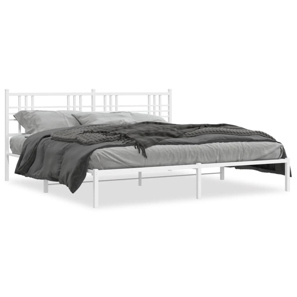 Sängram med huvudgavel metall vit 193x203 cm