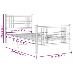 Sängram med huvudgavel och fotgavel vit metall 90x200 cm