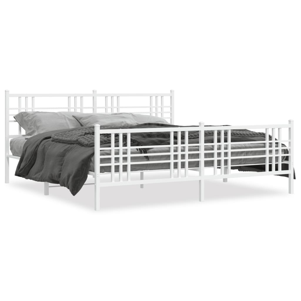 Sängram med huvudgavel och fotgavel vit metall 183x213 cm