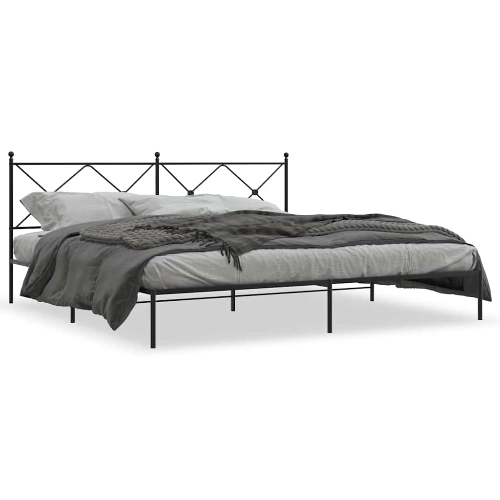 Sängram med huvudgavel metall svart 193x203 cm