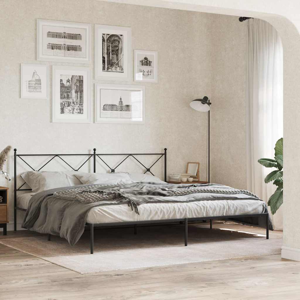 Sängram med huvudgavel metall svart 193x203 cm