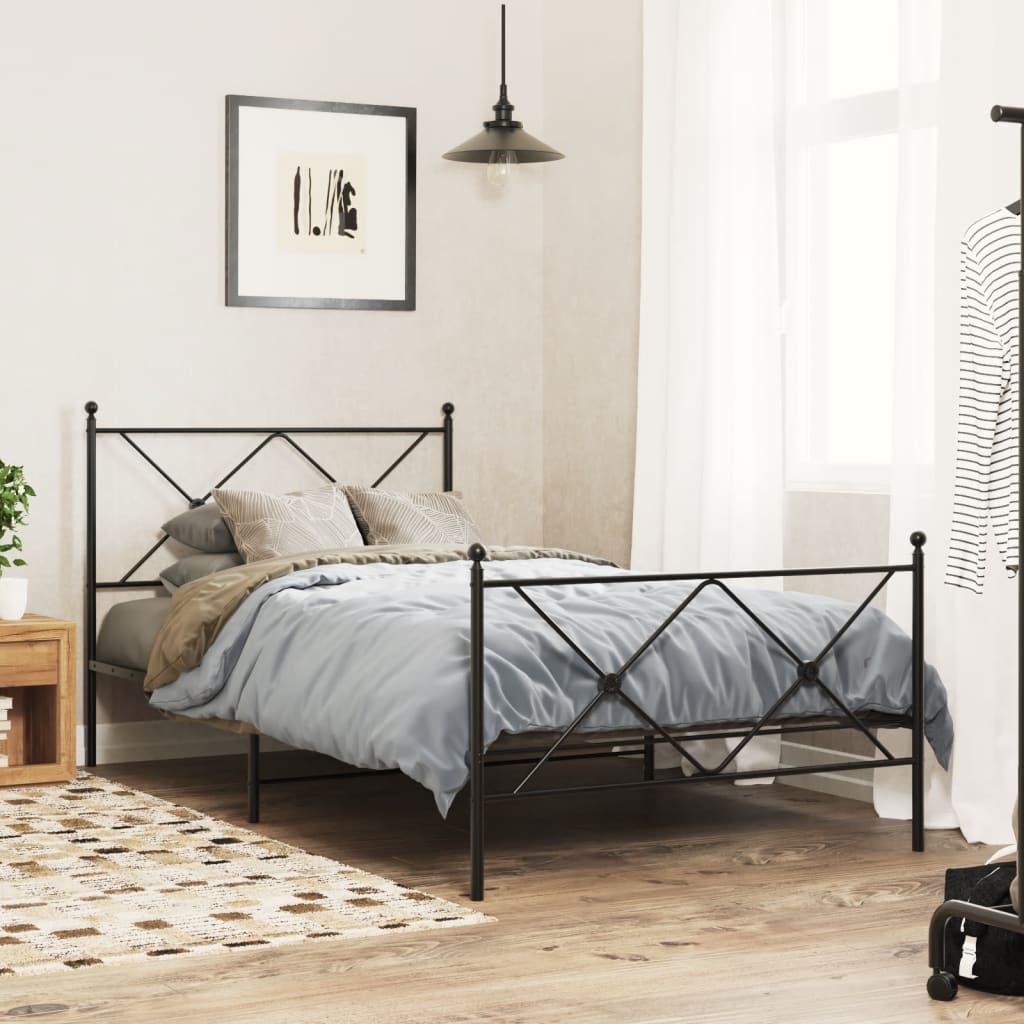 Sängram med huvudgavel och fotgavel svart metall 107x203 cm