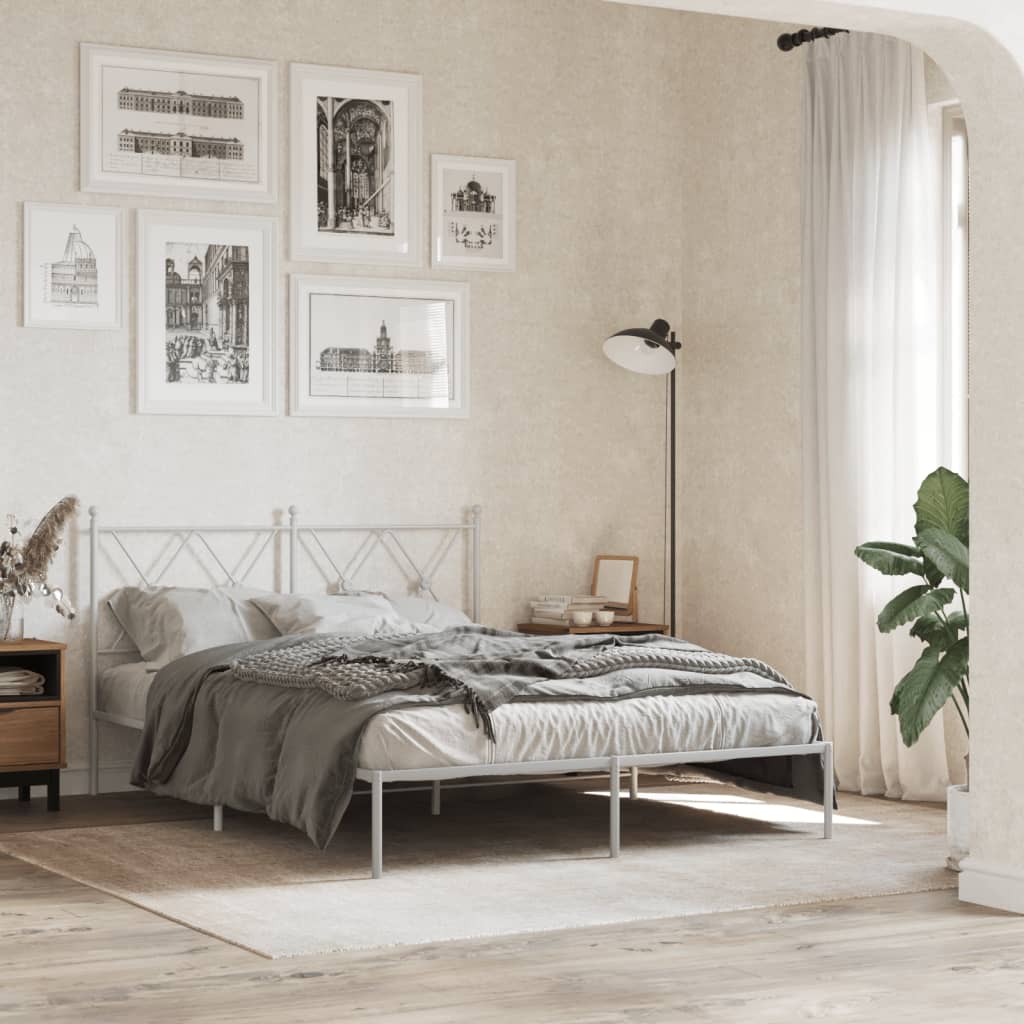 Sängram med huvudgavel metall vit 135x190 cm