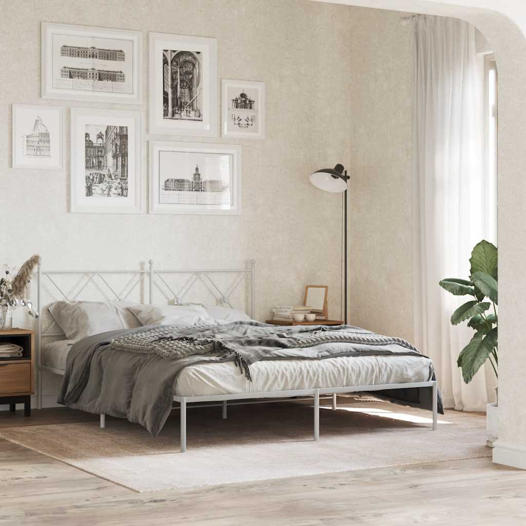 Sängram med huvudgavel metall vit 150x200 cm