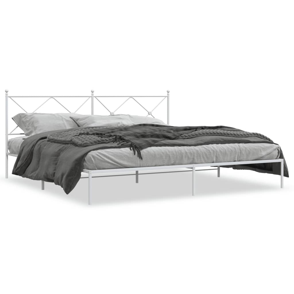 Sängram med huvudgavel metall vit 193x203 cm