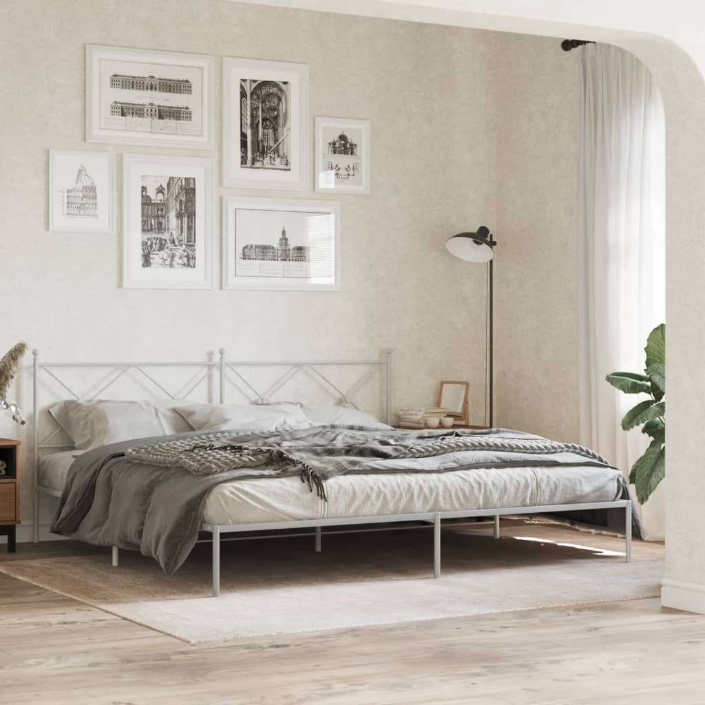 Sängram med huvudgavel metall vit 193x203 cm
