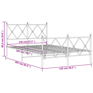Sängram med huvudgavel och fotgavel vit metall 120x200 cm