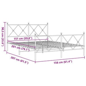 Sängram med huvudgavel och fotgavel vit metall 150x200 cm