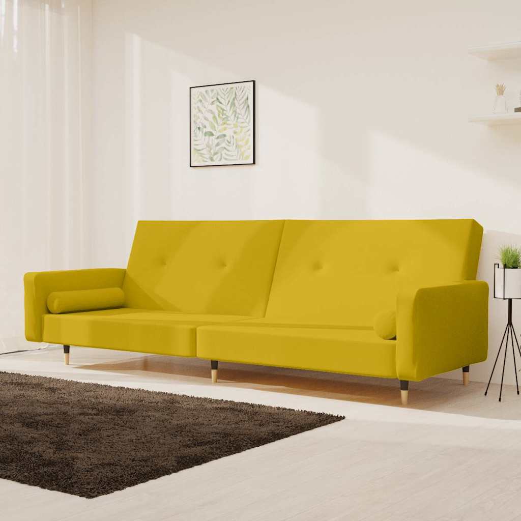 Bäddsoffa 2-sits med två kuddar gul sammet