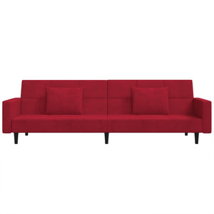 Bäddsoffa 2-sits med två kuddar vinröd sammet