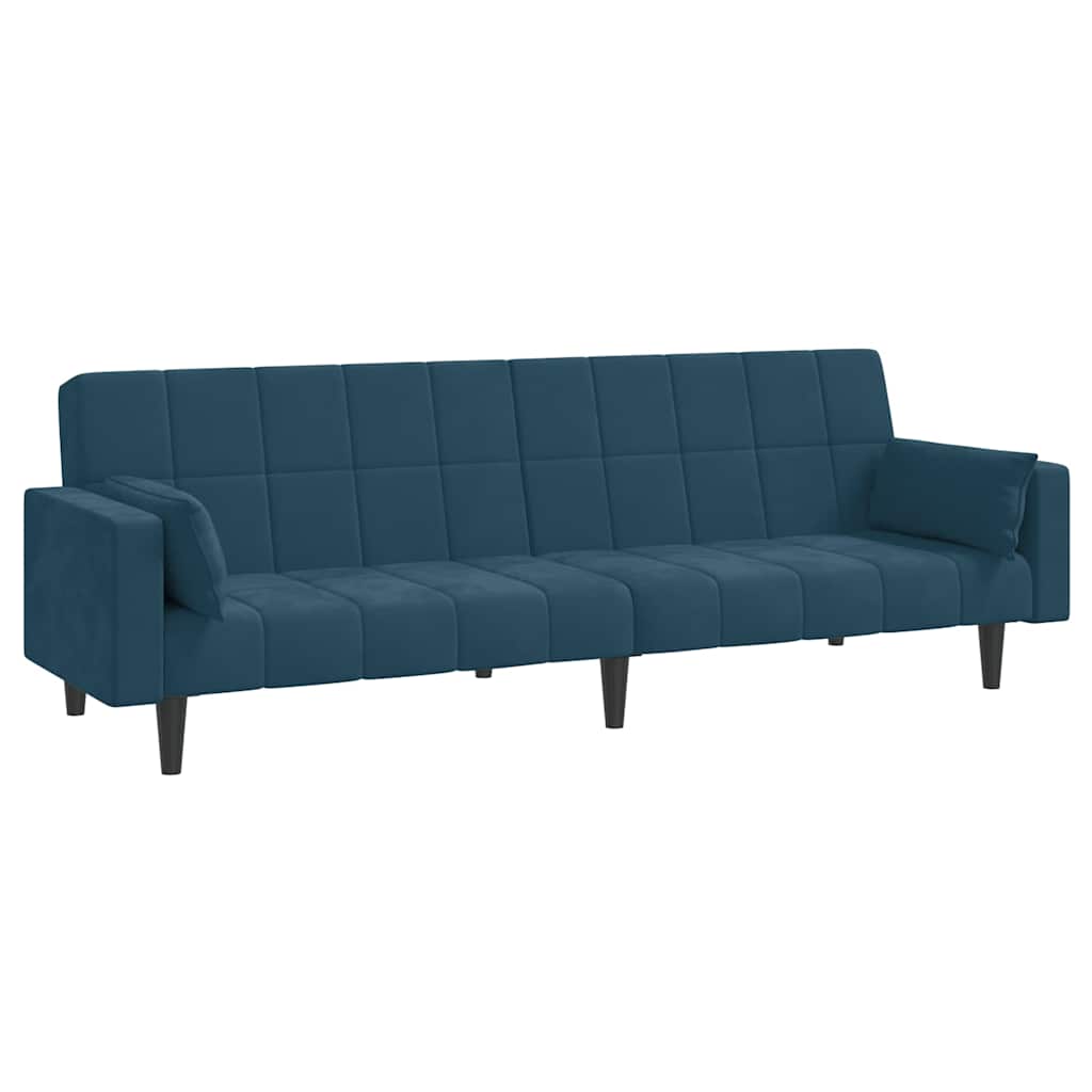 Bäddsoffa 2-sits med två kuddar blå sammet