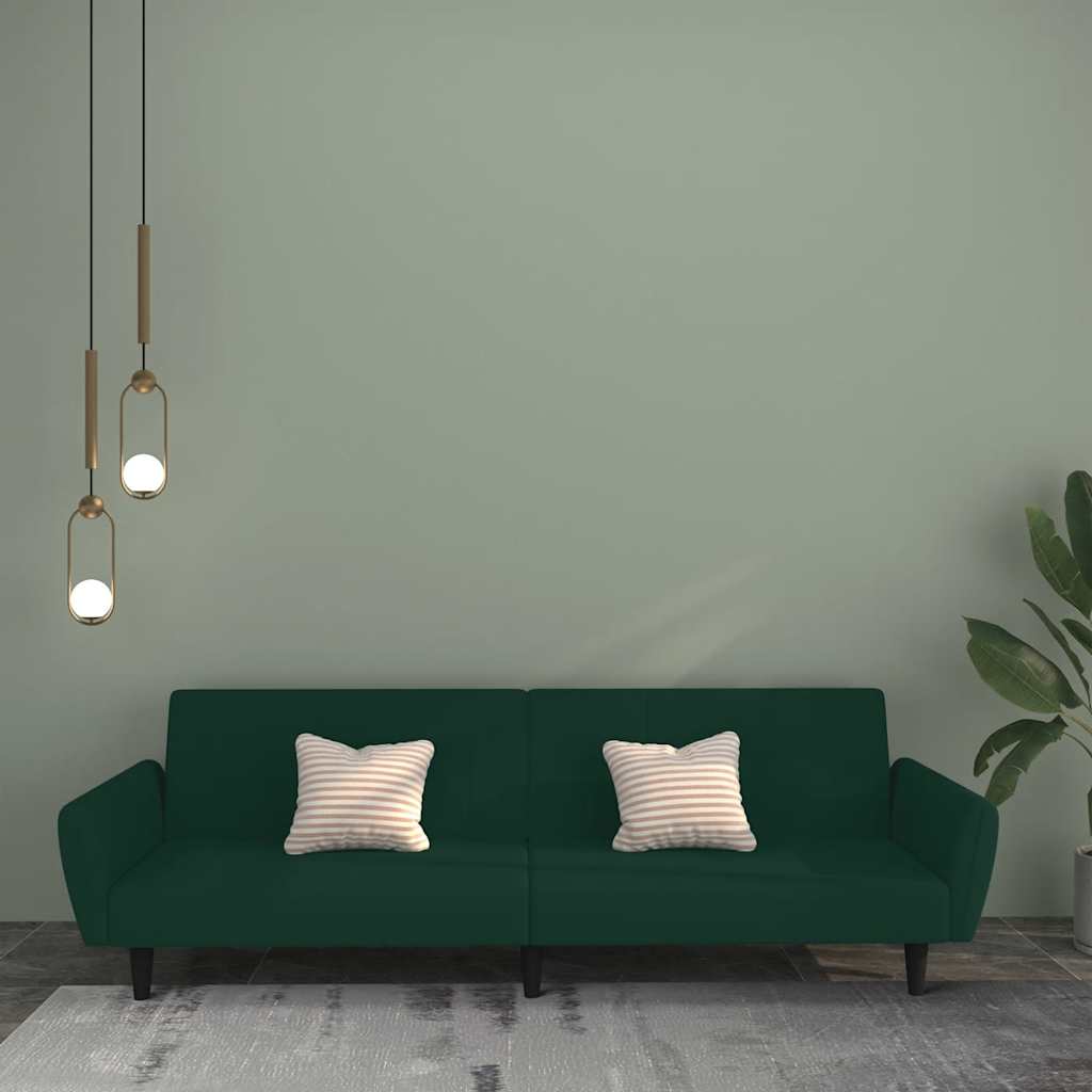 Bäddsoffa 2-sits mörkgrön sammet