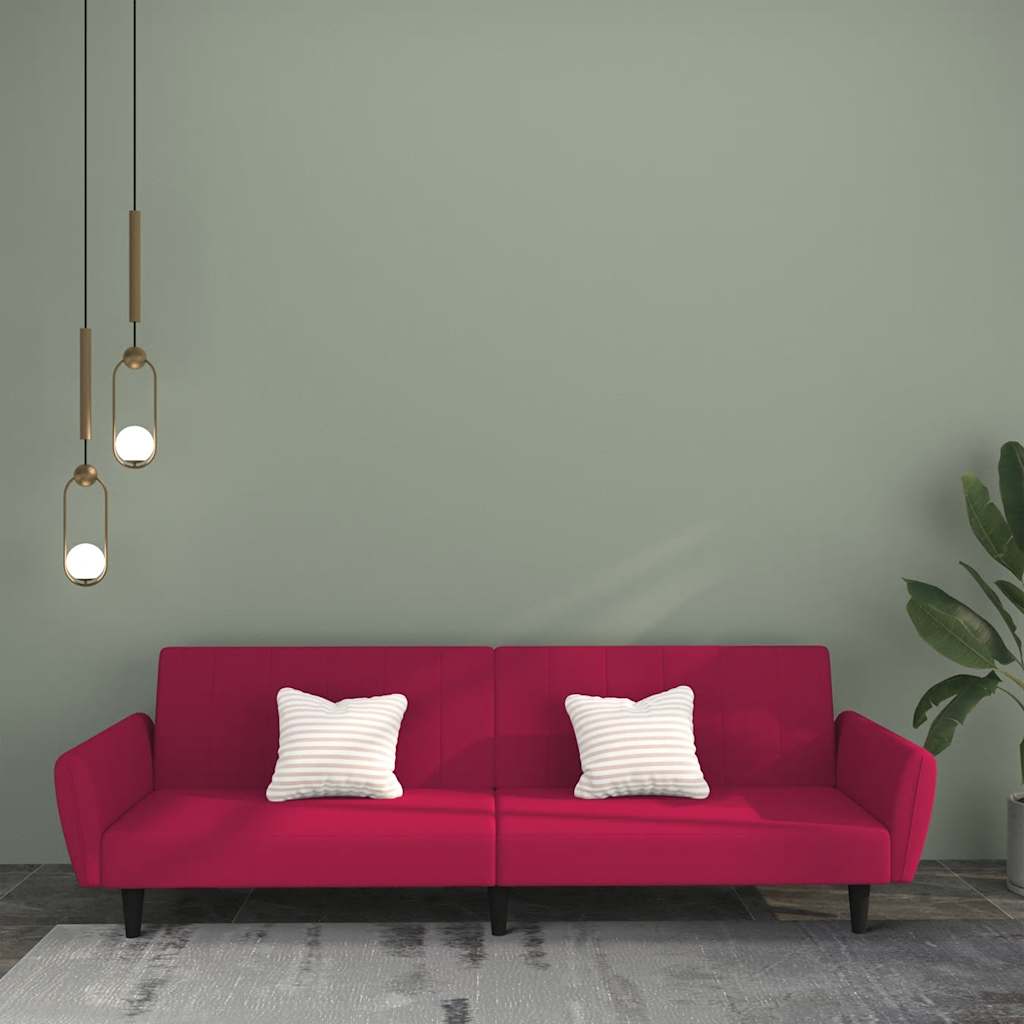 Bäddsoffa 2-sits vinröd sammet