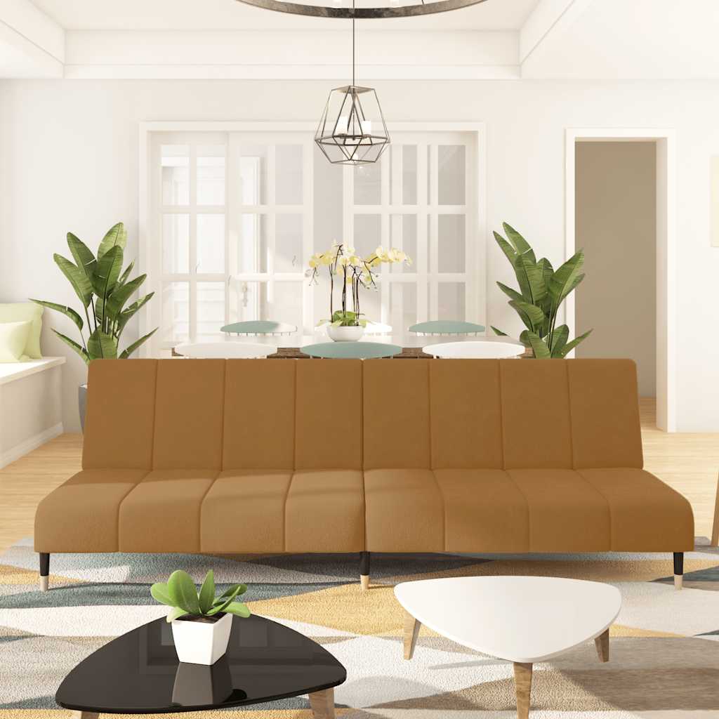 Bäddsoffa 2-sits brun sammet