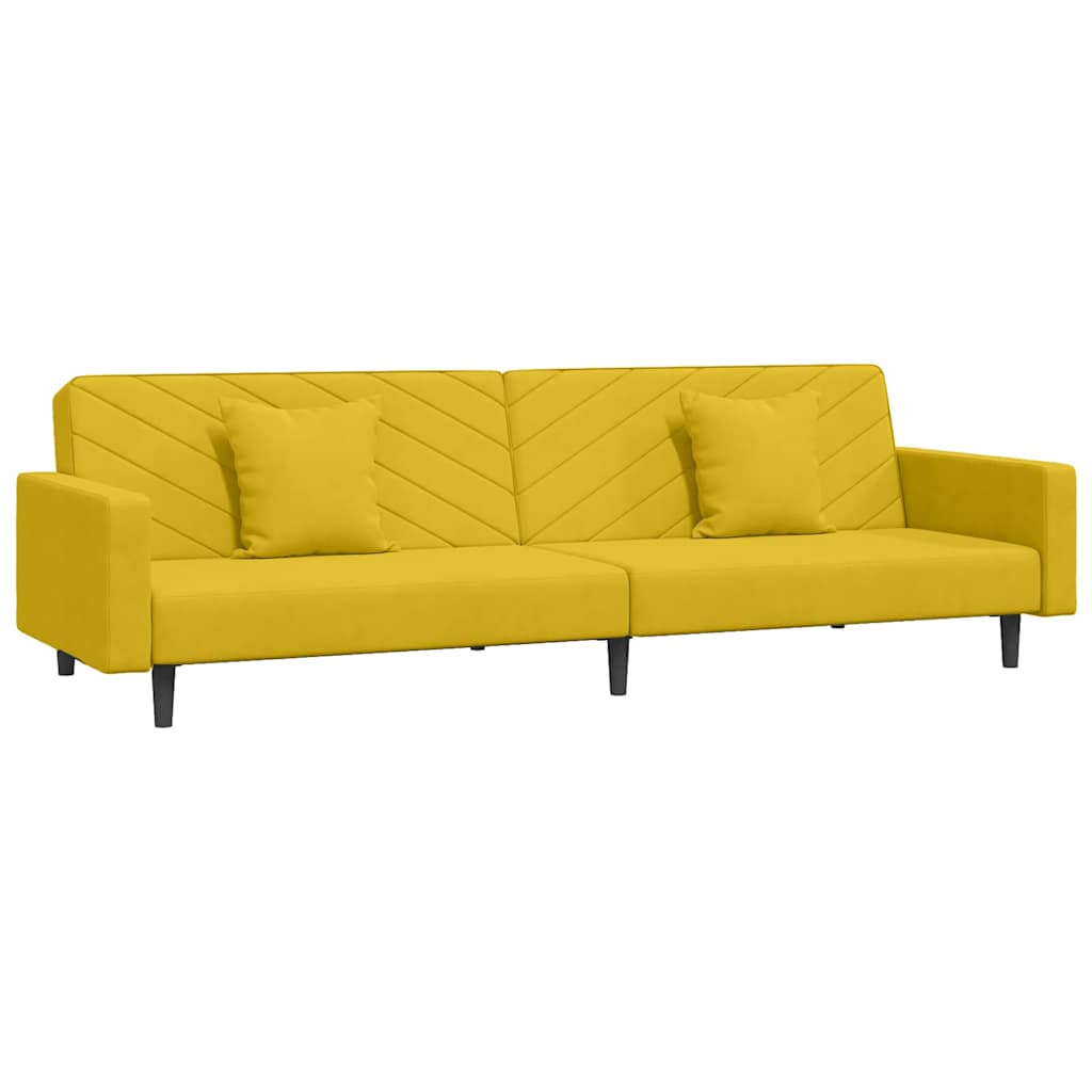 Bäddsoffa 2-sits med två kuddar gul sammet