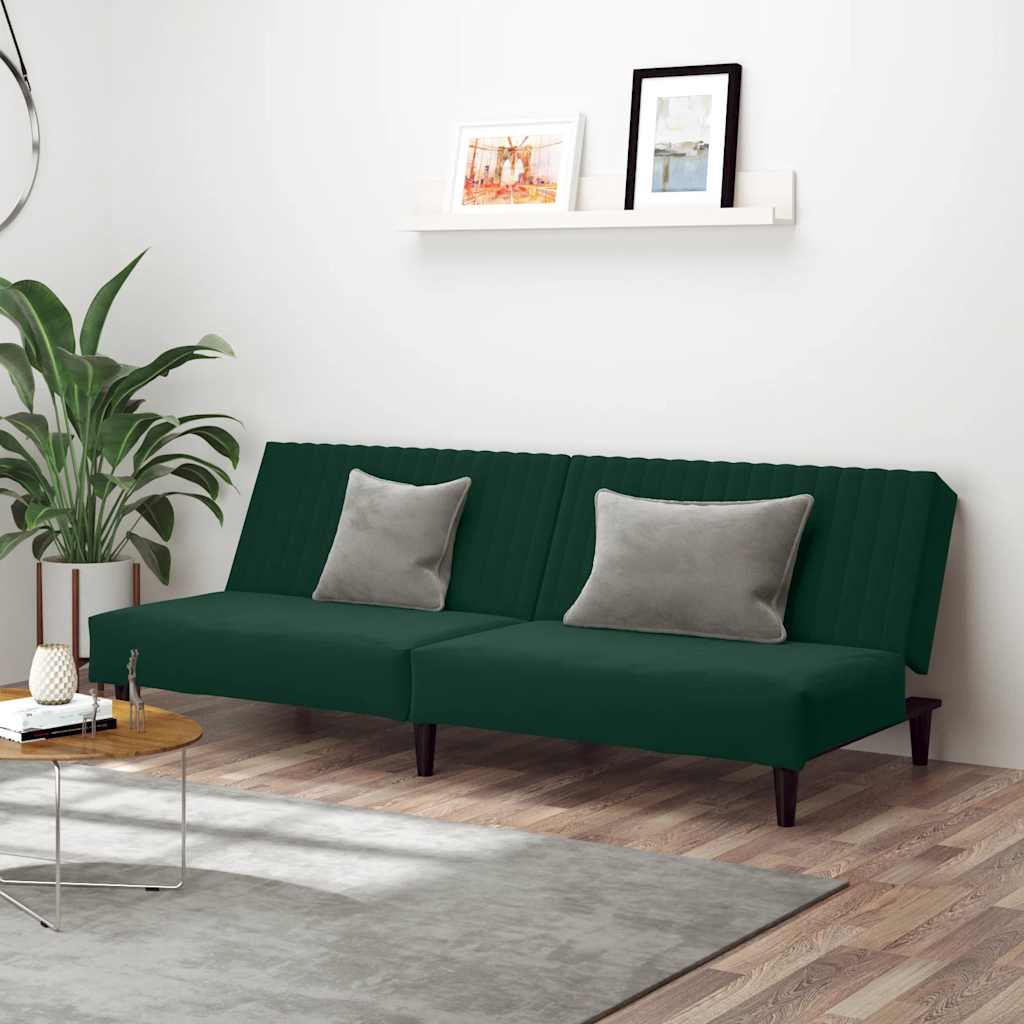 Bäddsoffa 2-sits mörkgrön sammet