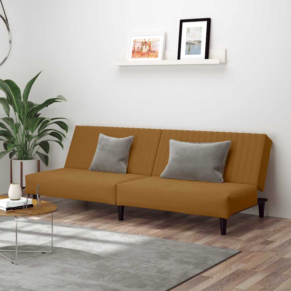 Bäddsoffa 2-sits brun sammet