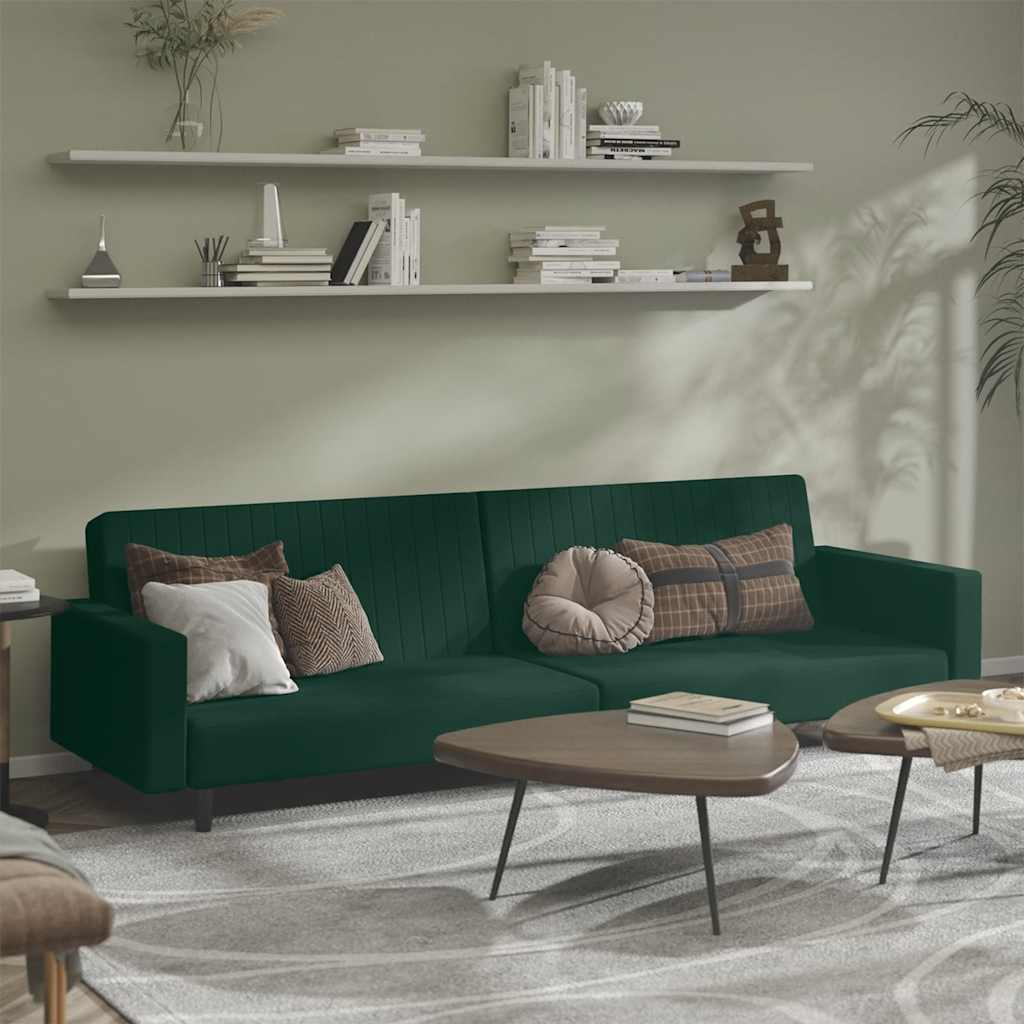 Bäddsoffa 2-sits mörkgrön sammet