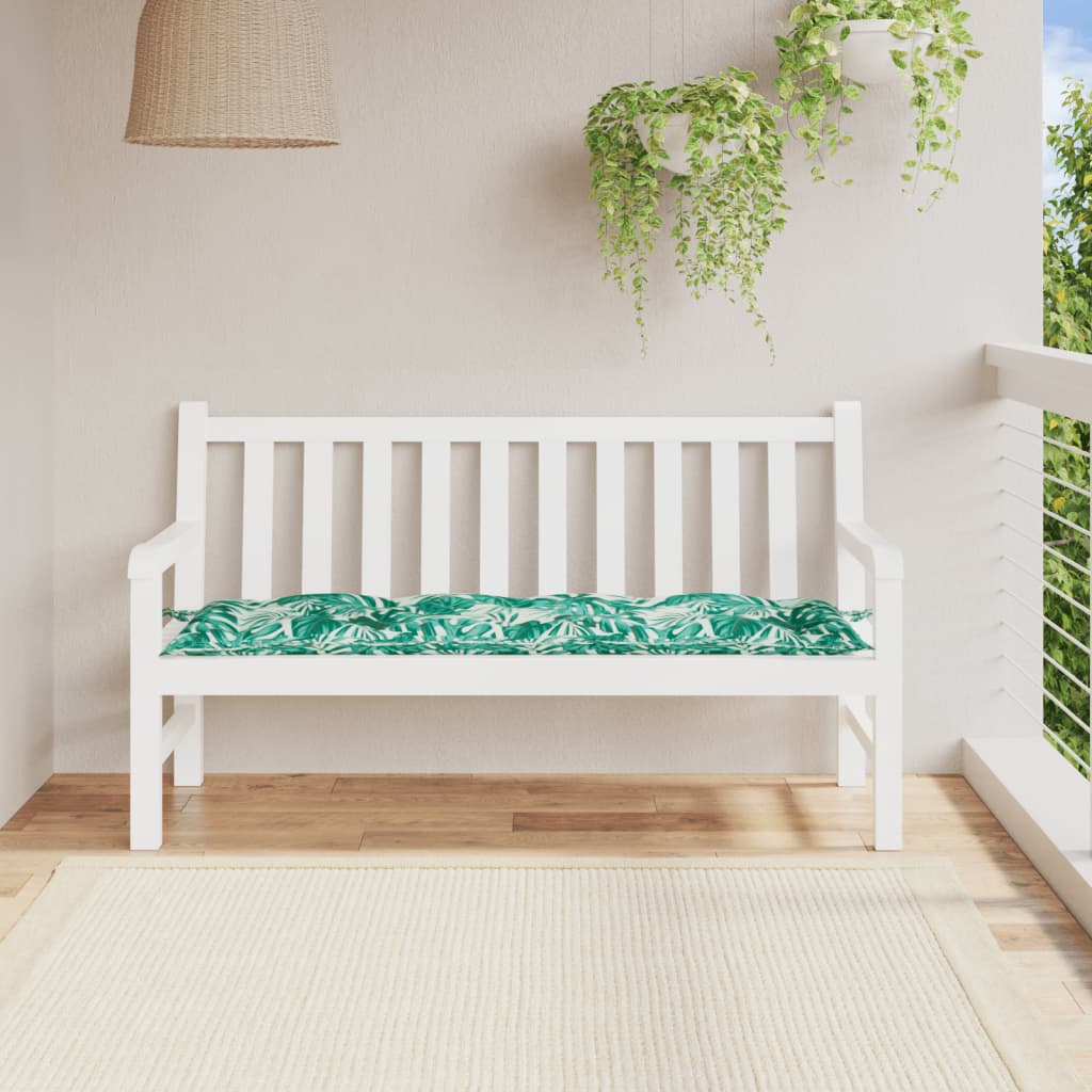 Bänkdyna för trädgården bladmönster 150x50x7 cm oxfordtyg