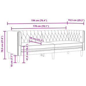Chesterfieldsoffa 3-sits grå konstläder