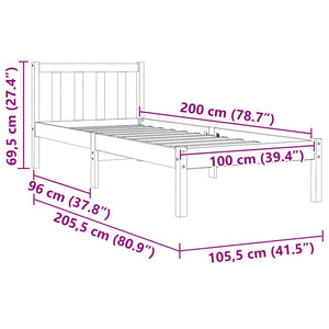 Sängram utan madrass vaxbrun 100x200 cm massiv furu