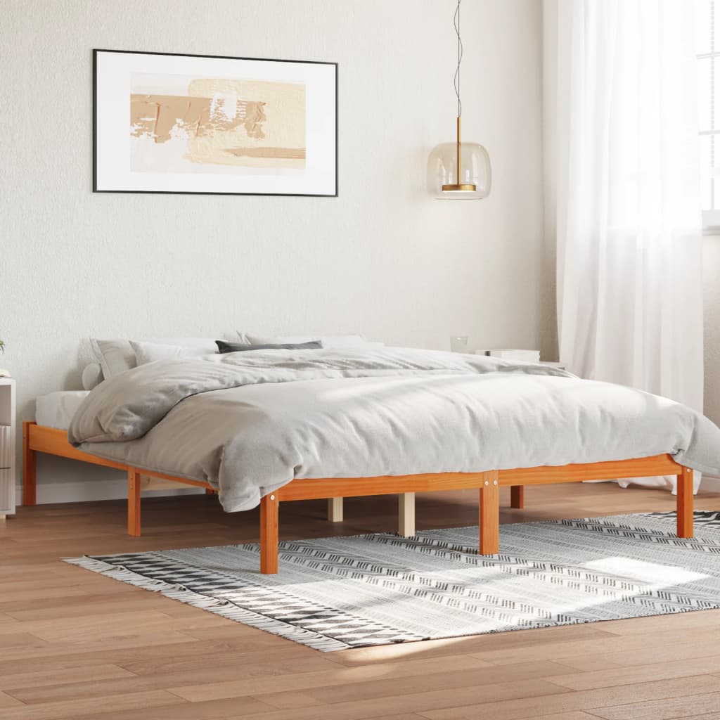 Sängram utan madrass vaxbrun 150x200 cm massiv furu