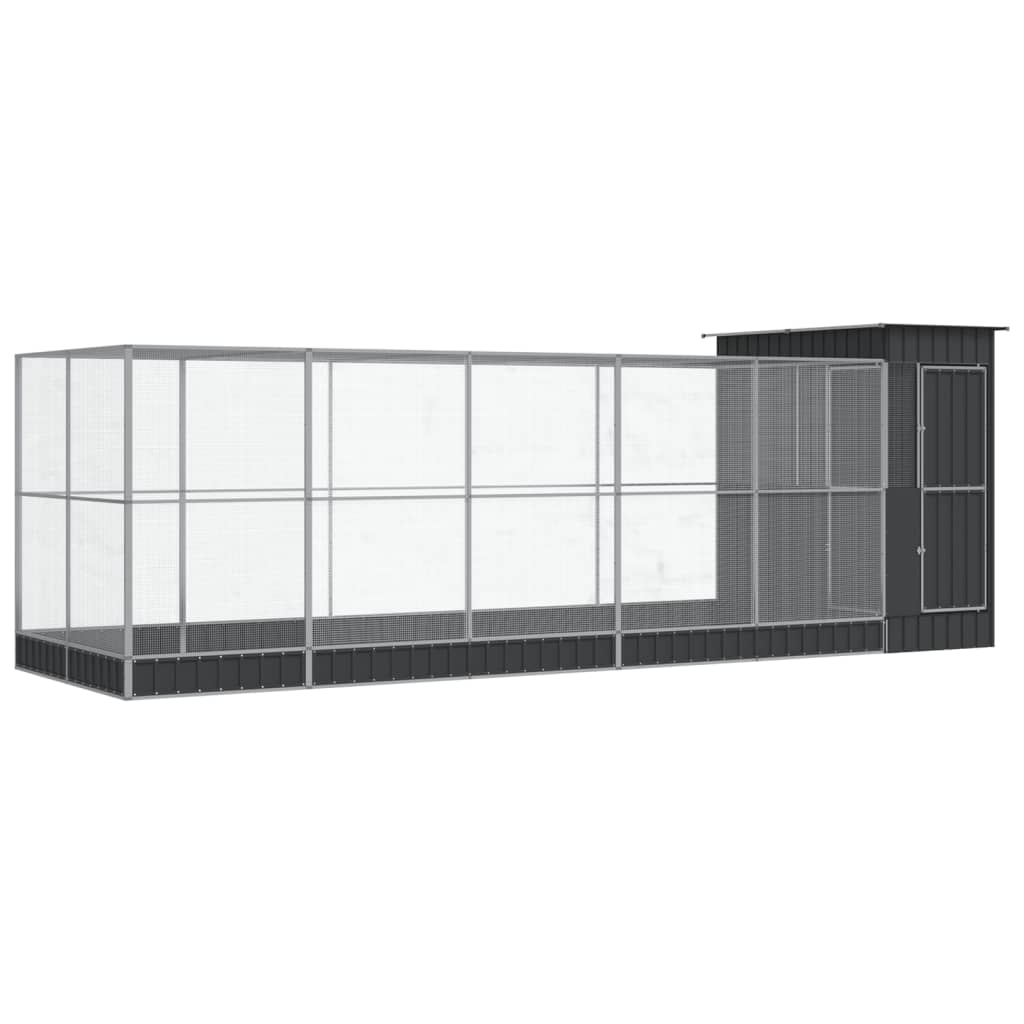 Voljär med utbyggnad silver 623x203x216 cm stål