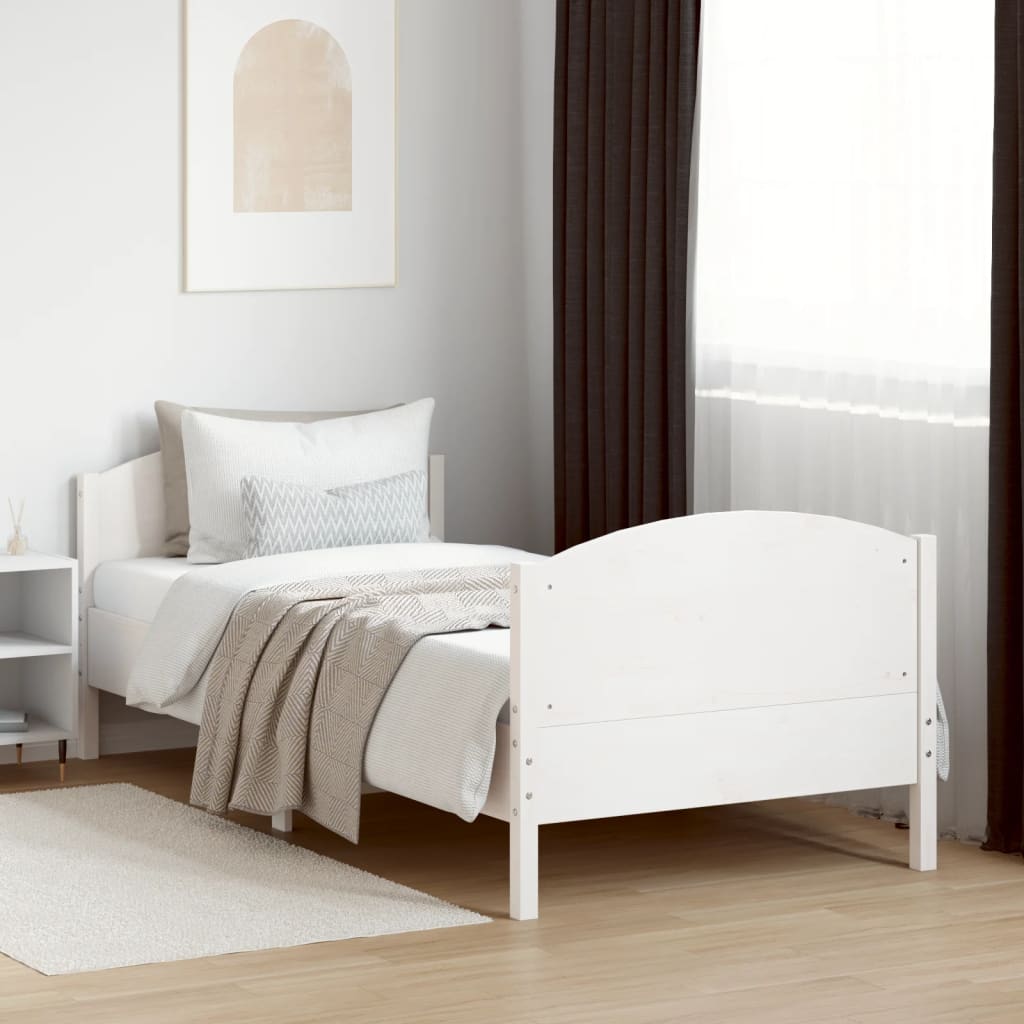 Sängram utan madrass vit 90x200 cm massiv furu