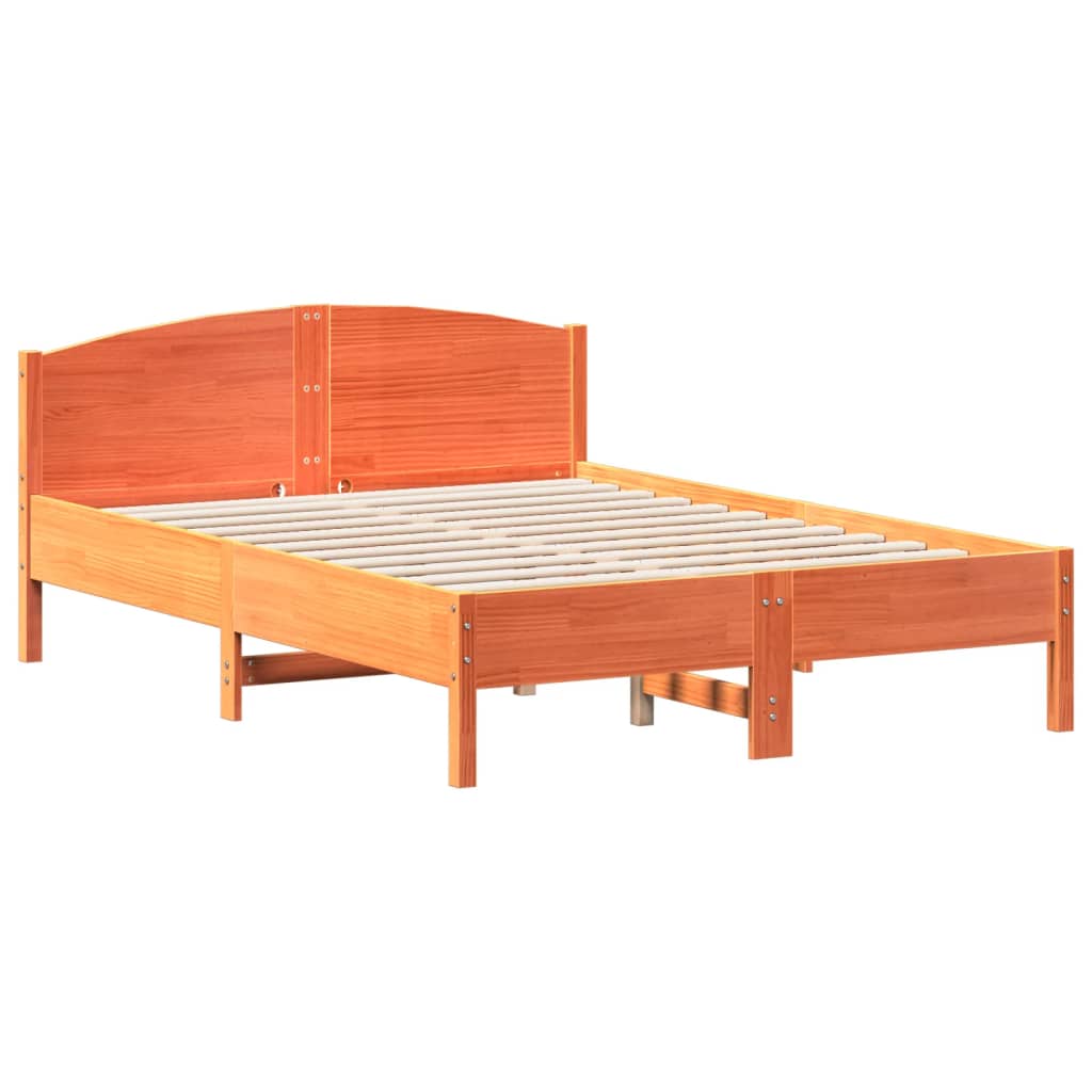 Sängram utan madrass vaxbrun 135x190 cm massiv furu