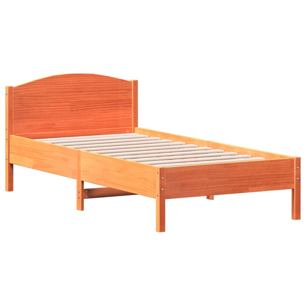 Sängram utan madrass vaxad brun 90x190 cm massiv furu