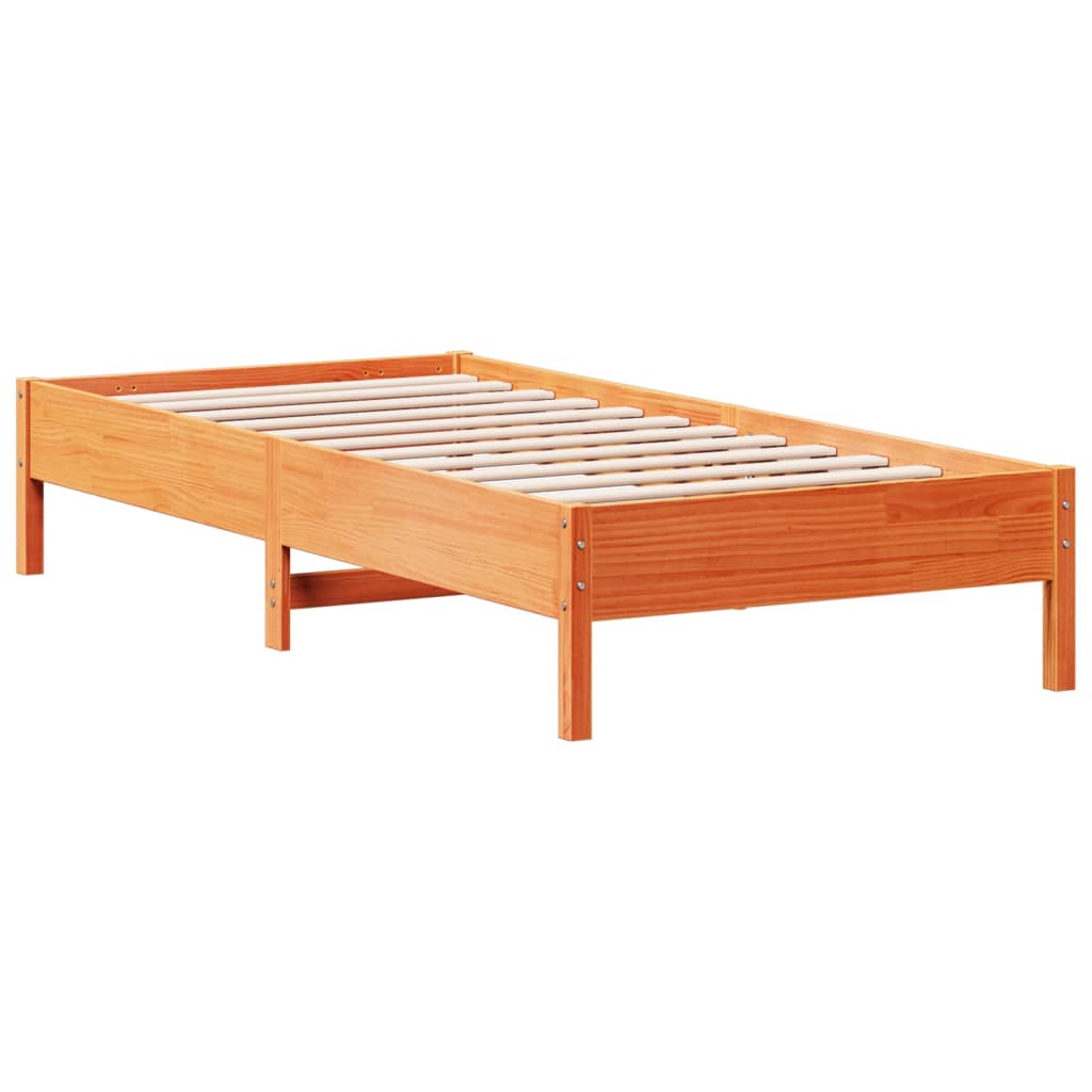 Sängram utan madrass vaxad brun 90x200 cm massiv furu