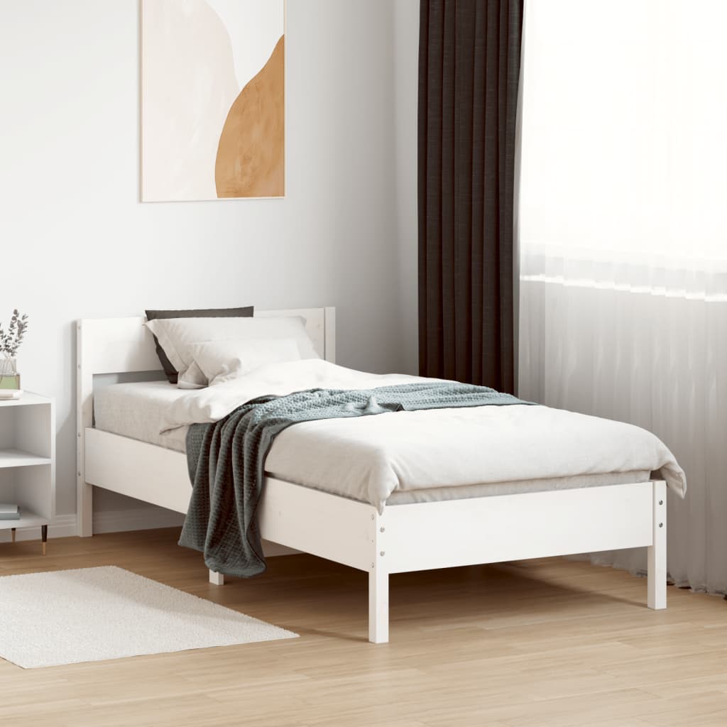 Sängram utan madrass vit 75x190 cm massiv furu