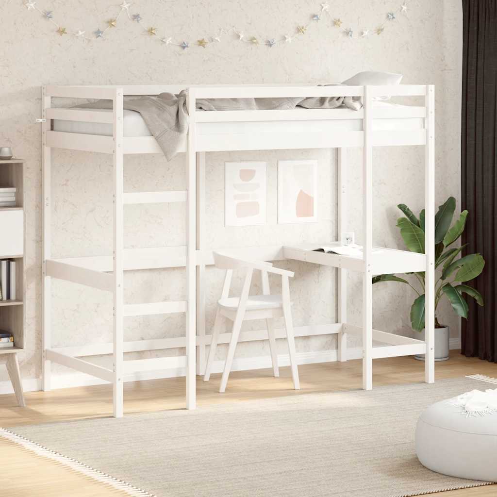 Våningssäng med skrivbord vit 90x190 cm massiv furu