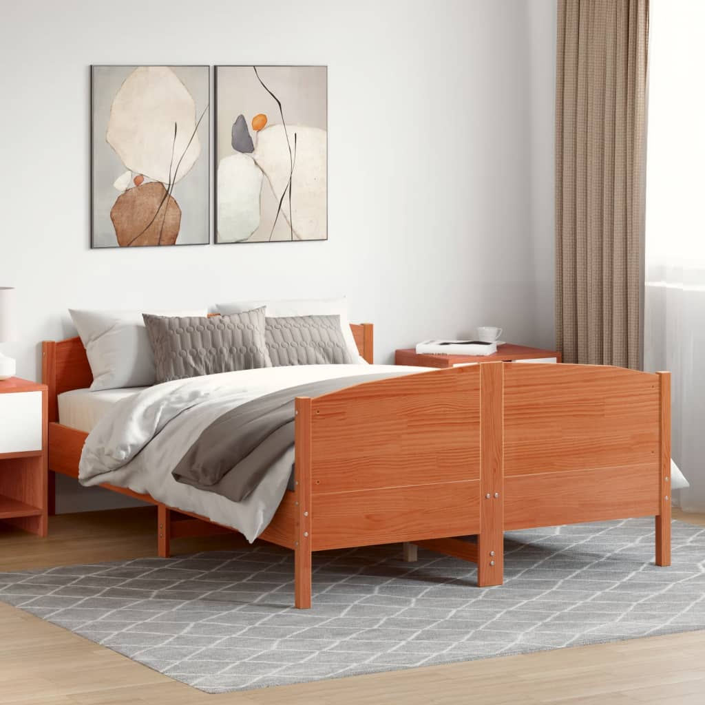 Sängram utan madrass vaxbrun 120x200 cm massiv furu