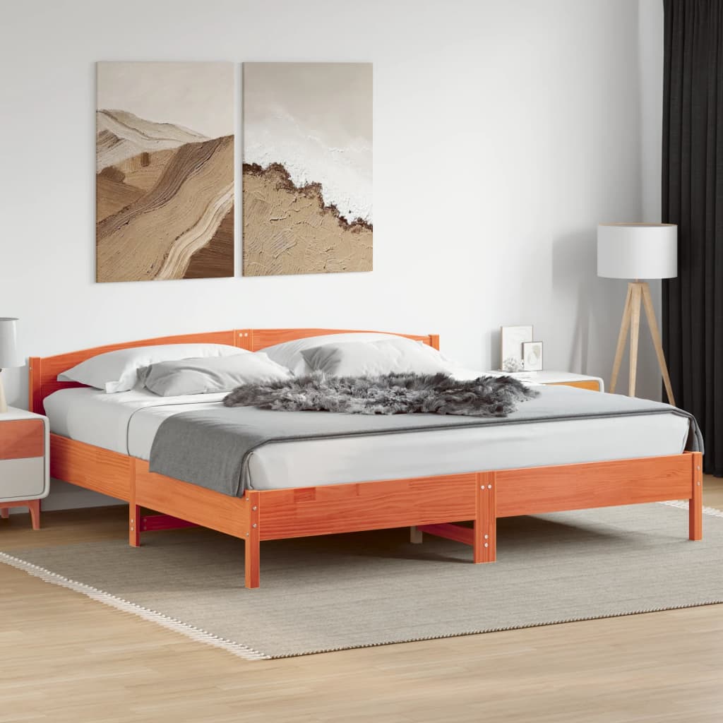 Sängram utan madrass vaxbrun 180x200 cm massiv furu