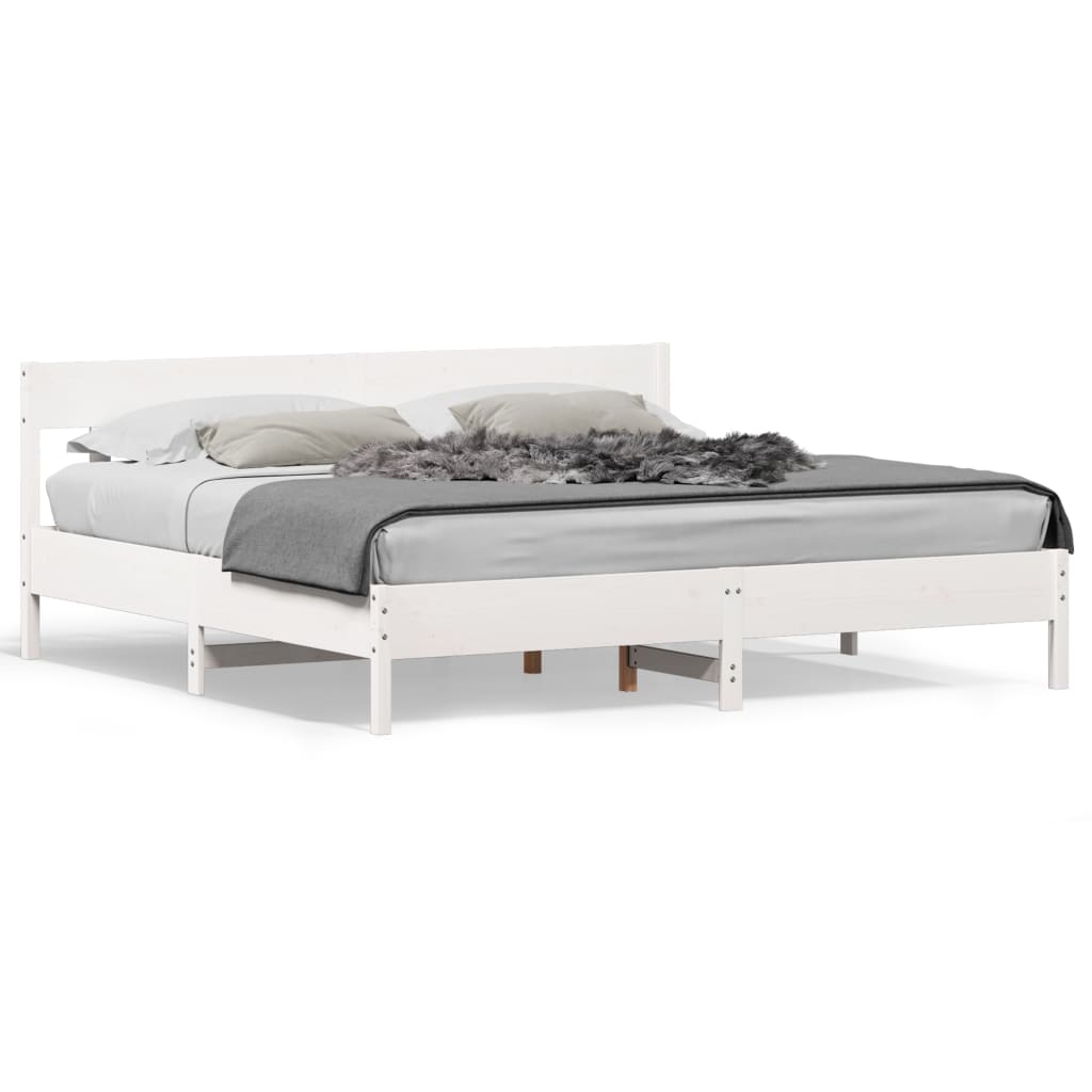 Sängram utan madrass vit 200x200 cm massiv furu