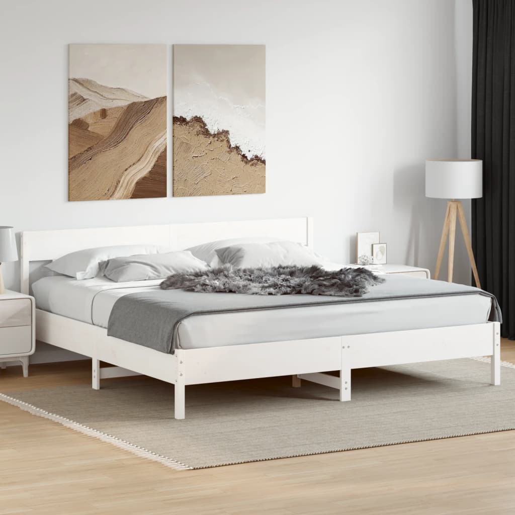 Sängram utan madrass vit 200x200 cm massiv furu