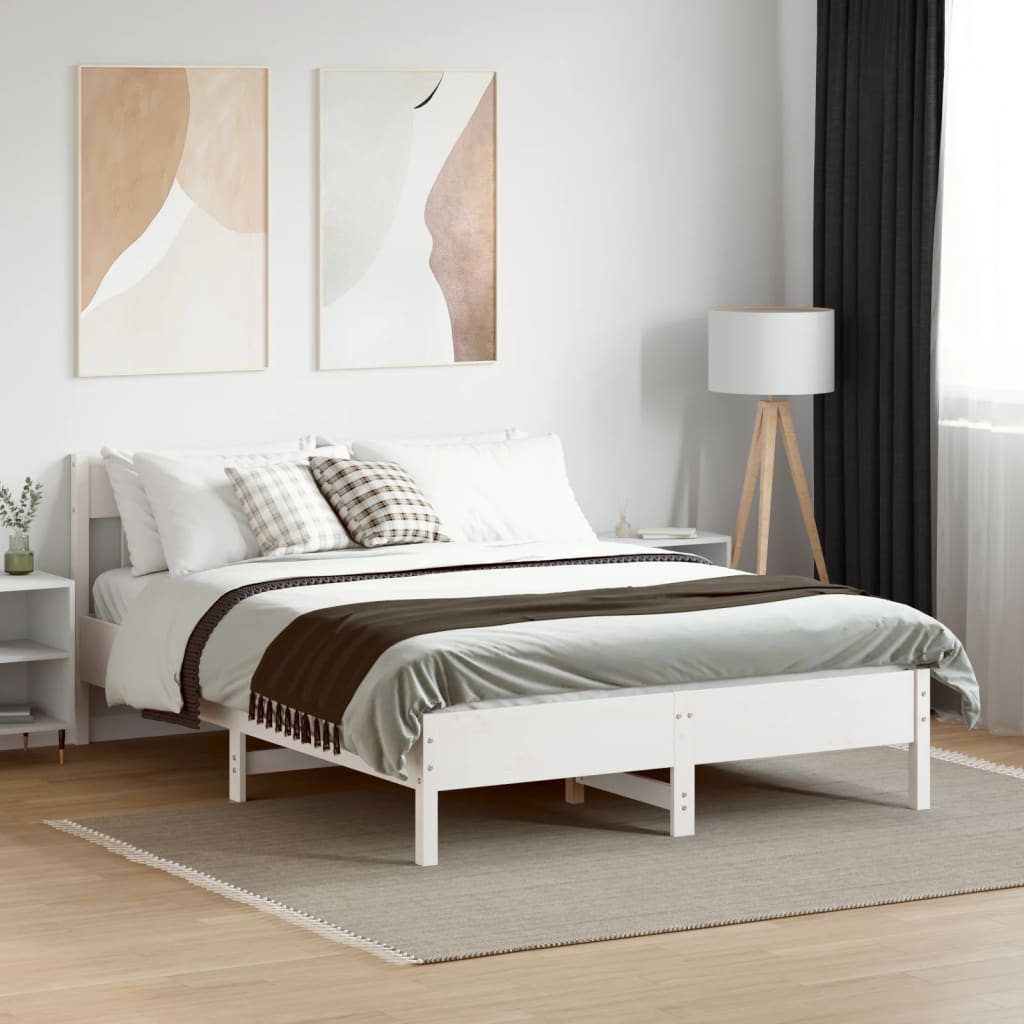Sängram utan madrass vit 160x200 cm massiv furu