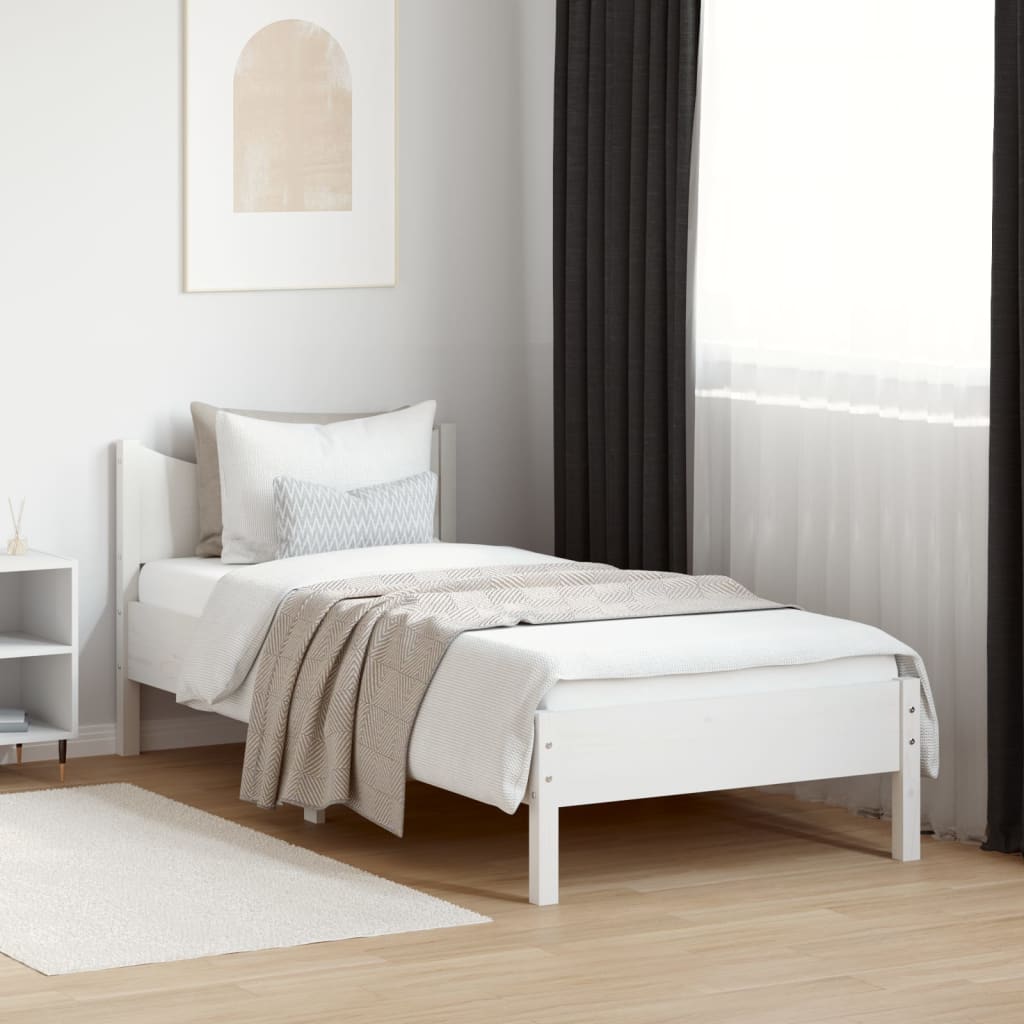 Sängram utan madrass vit 75x190 cm massiv furu
