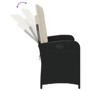 Justerbar trädgårdsbänk med dynor svart konstrotting