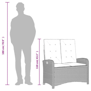 Justerbar trädgårdsbänk med dynor beige konstrotting