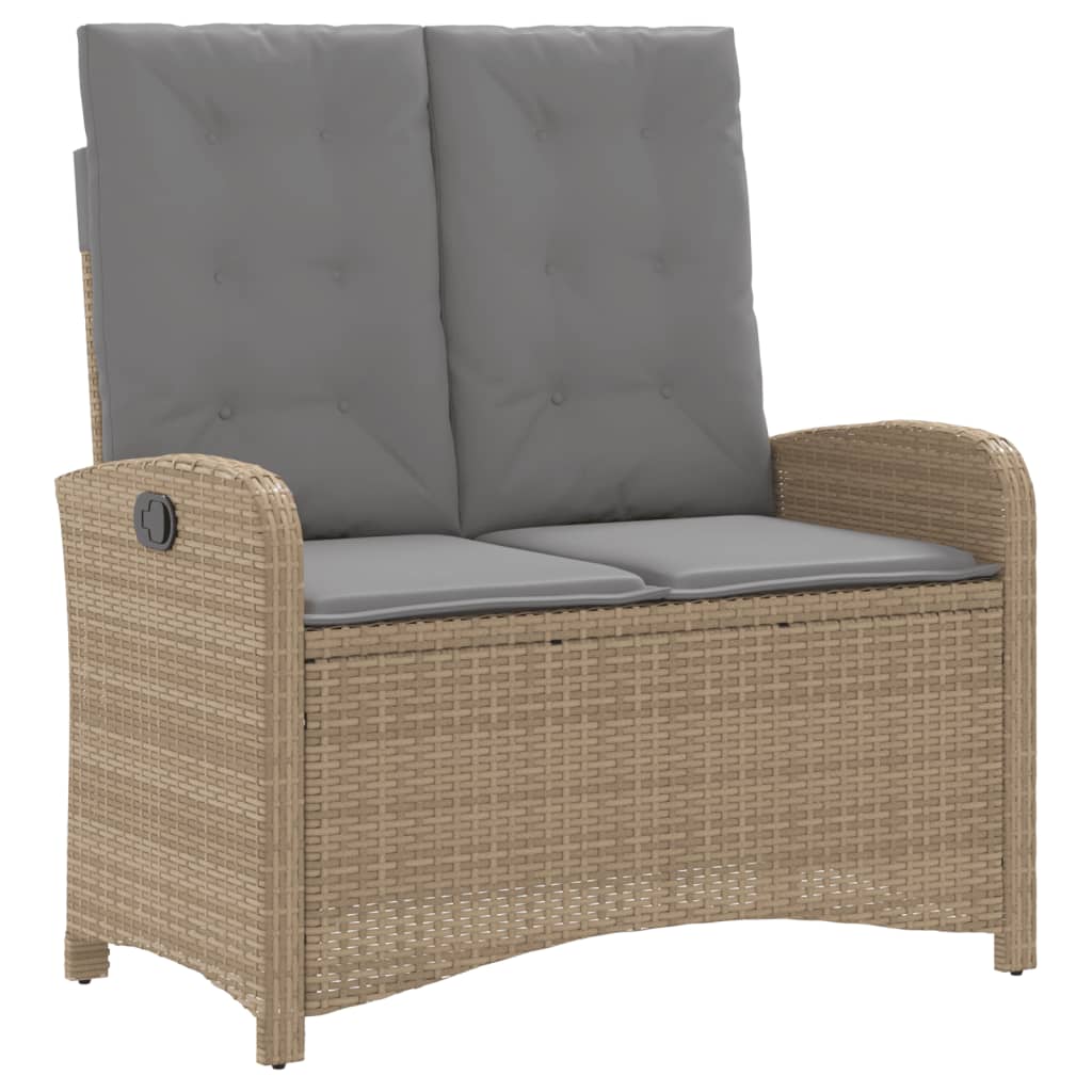 Justerbar trädgårdsbänk med dynor beige konstrotting