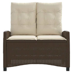 Justerbar trädgårdsbänk med dynor brun konstrotting