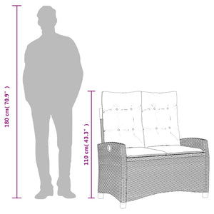 Justerbar trädgårdsbänk med dynor brun konstrotting