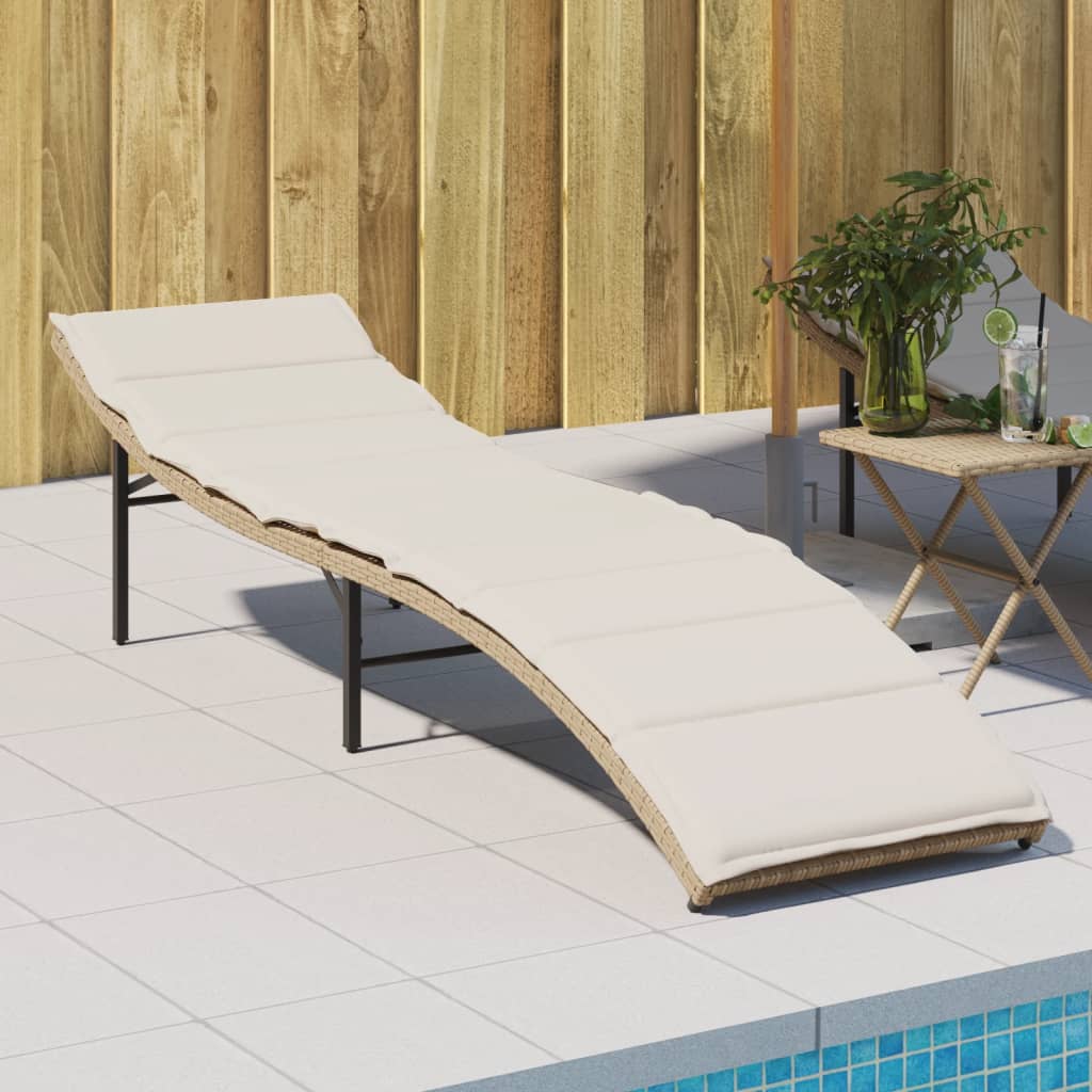 Solsäng med dyna beige 55x199x50 cm konstrotting