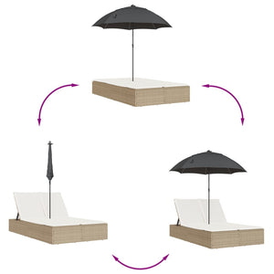 Dubbel solsäng med dynor och parasoll beige konstrotting