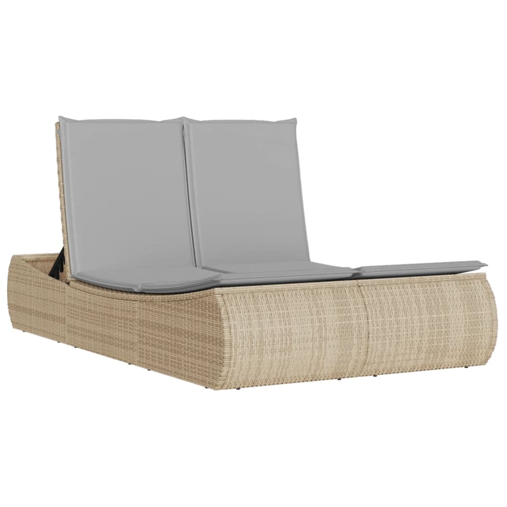 Dubbel solsäng med dynor beige konstrotting