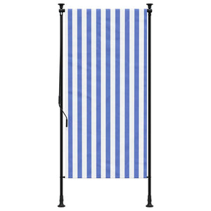 Rullgardin utomhus blå och vit 120x270 cm tyg&stål