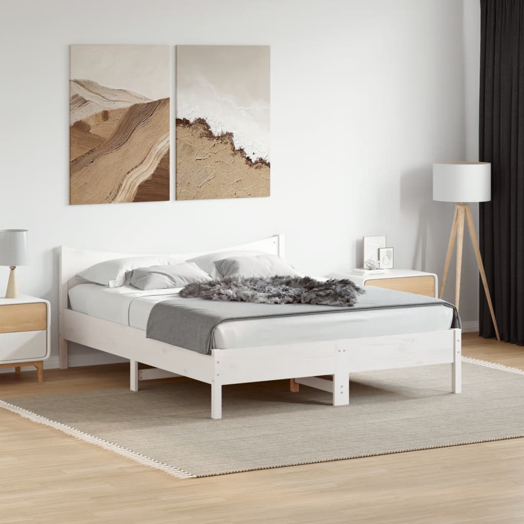 Sängram utan madrass vit 150x200 cm massiv furu